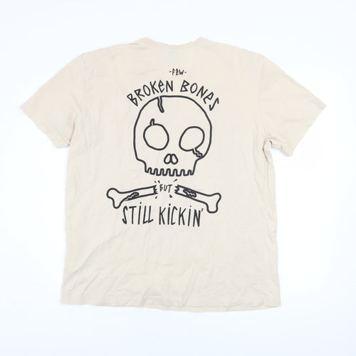 H&M Divided Men's Beige Graphic Skull Short Sleeve T-Shirt L