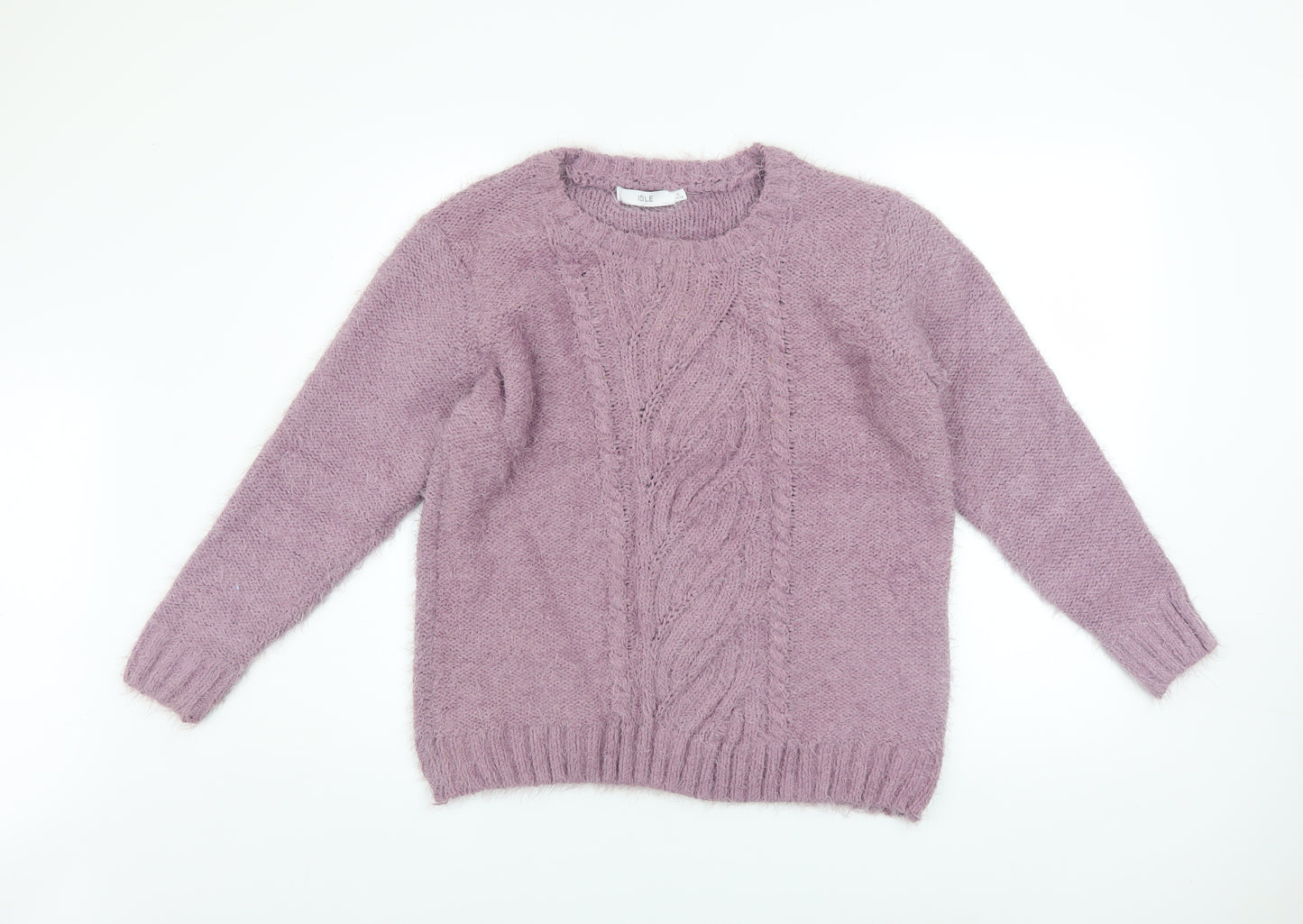 Isle Women’s Purple Cable-Knit Crew Neck Jumper Size M 14-16
