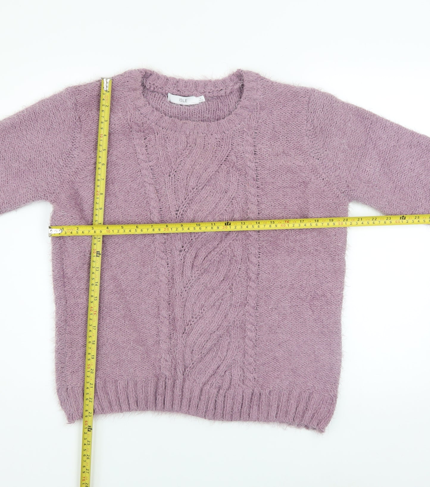 Isle Women’s Purple Cable-Knit Crew Neck Jumper Size M 14-16