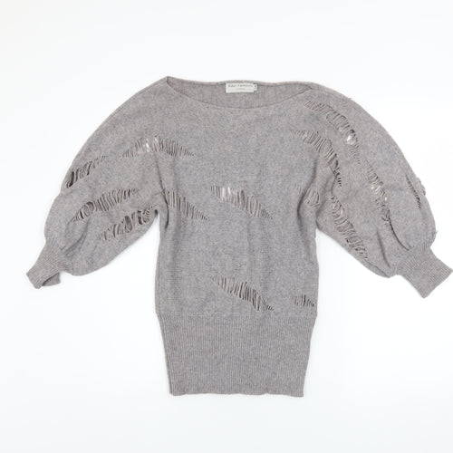 Ravi Famous Women’s Grey Wool Blend Distressed Balloon Sleeve Jumper S