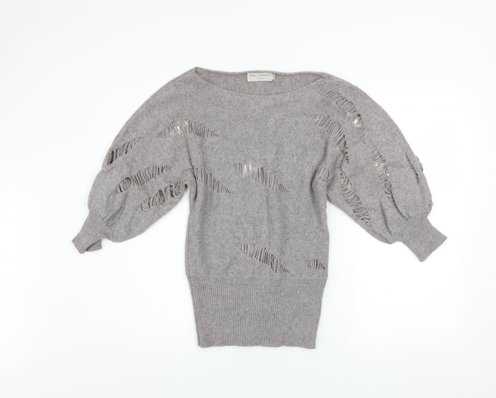 Ravi Famous Women’s Grey Wool Blend Distressed Balloon Sleeve Jumper S
