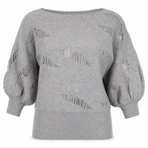 Ravi Famous Women’s Grey Wool Blend Distressed Balloon Sleeve Jumper S