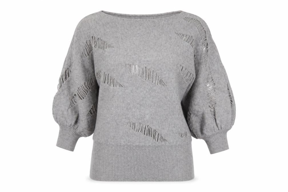 Ravi Famous Women’s Grey Wool Blend Distressed Balloon Sleeve Jumper S