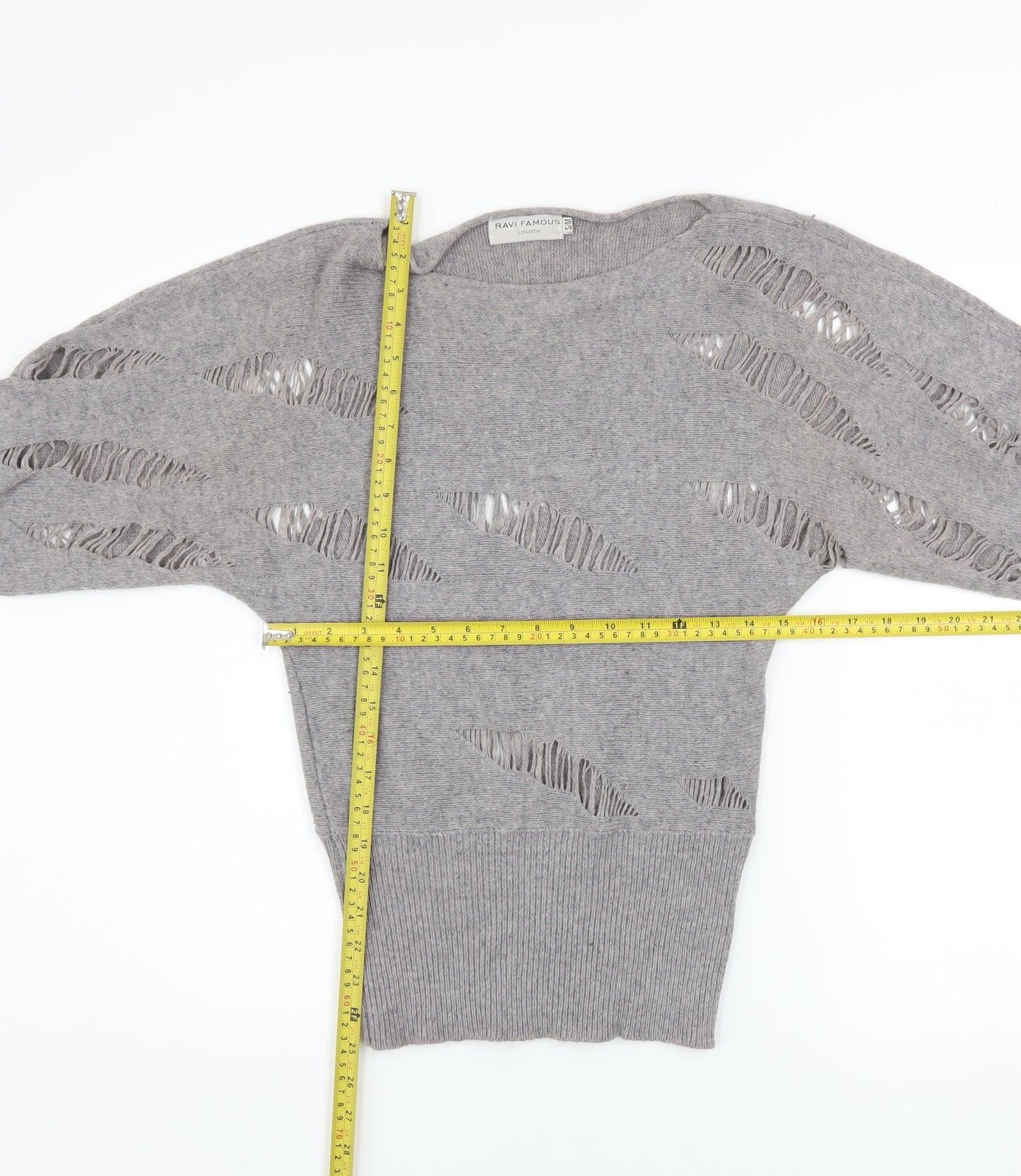 Ravi Famous Women’s Grey Wool Blend Distressed Balloon Sleeve Jumper S