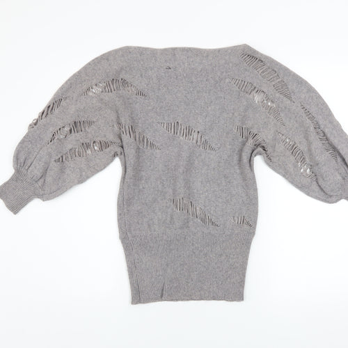 Ravi Famous Women’s Grey Wool Blend Distressed Balloon Sleeve Jumper S