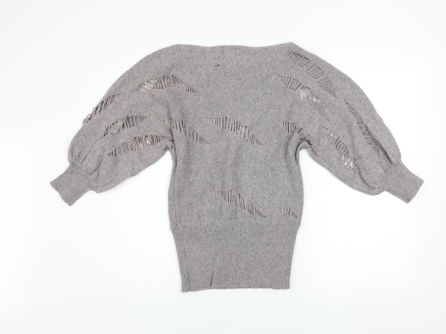 Ravi Famous Women’s Grey Wool Blend Distressed Balloon Sleeve Jumper S