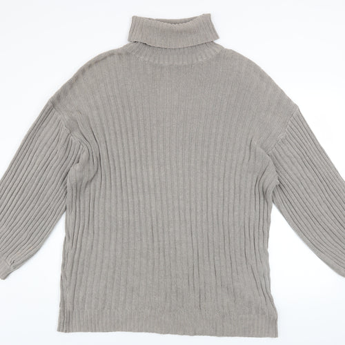 Urban Outfitters Men’s Grey Roll Neck Chunky-Knit Jumper Size L