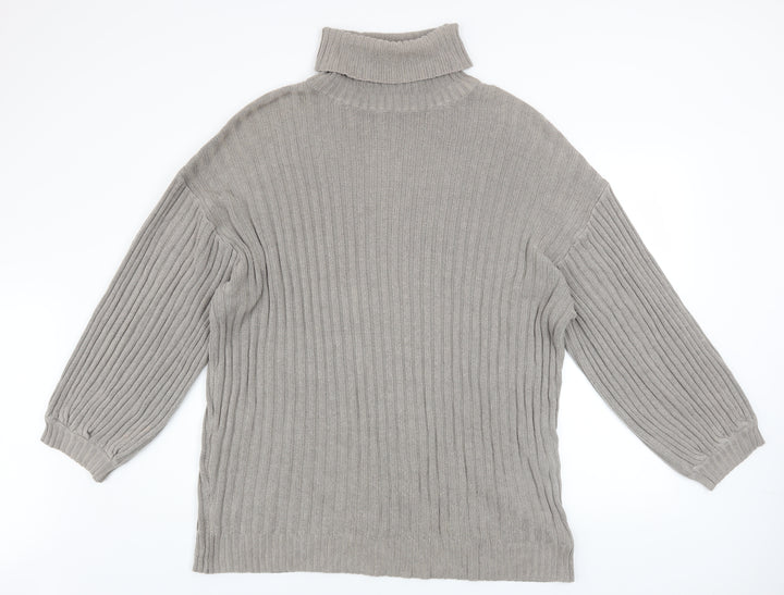 Urban Outfitters Men’s Grey Roll Neck Chunky-Knit Jumper Size L