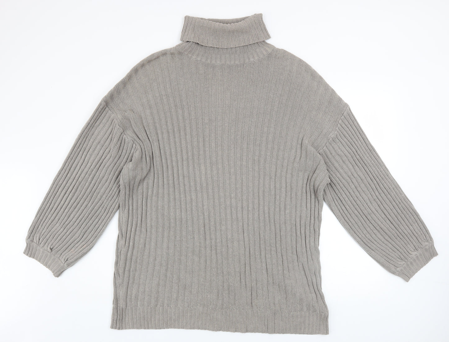 Urban Outfitters Men’s Grey Roll Neck Chunky-Knit Jumper Size L