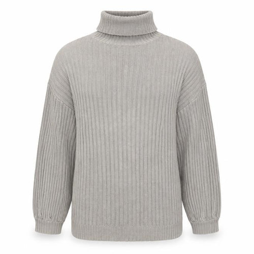 Urban Outfitters Men’s Grey Roll Neck Chunky-Knit Jumper Size L