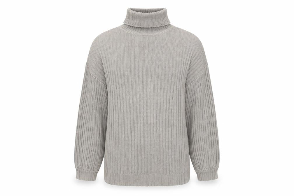 Urban Outfitters Men’s Grey Roll Neck Chunky-Knit Jumper Size L