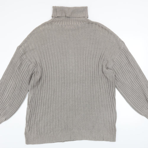 Urban Outfitters Men’s Grey Roll Neck Chunky-Knit Jumper Size L