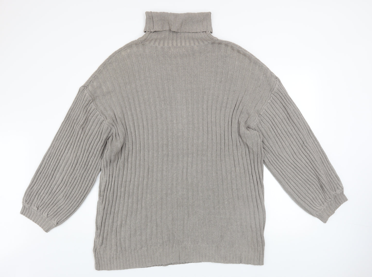 Urban Outfitters Men’s Grey Roll Neck Chunky-Knit Jumper Size L