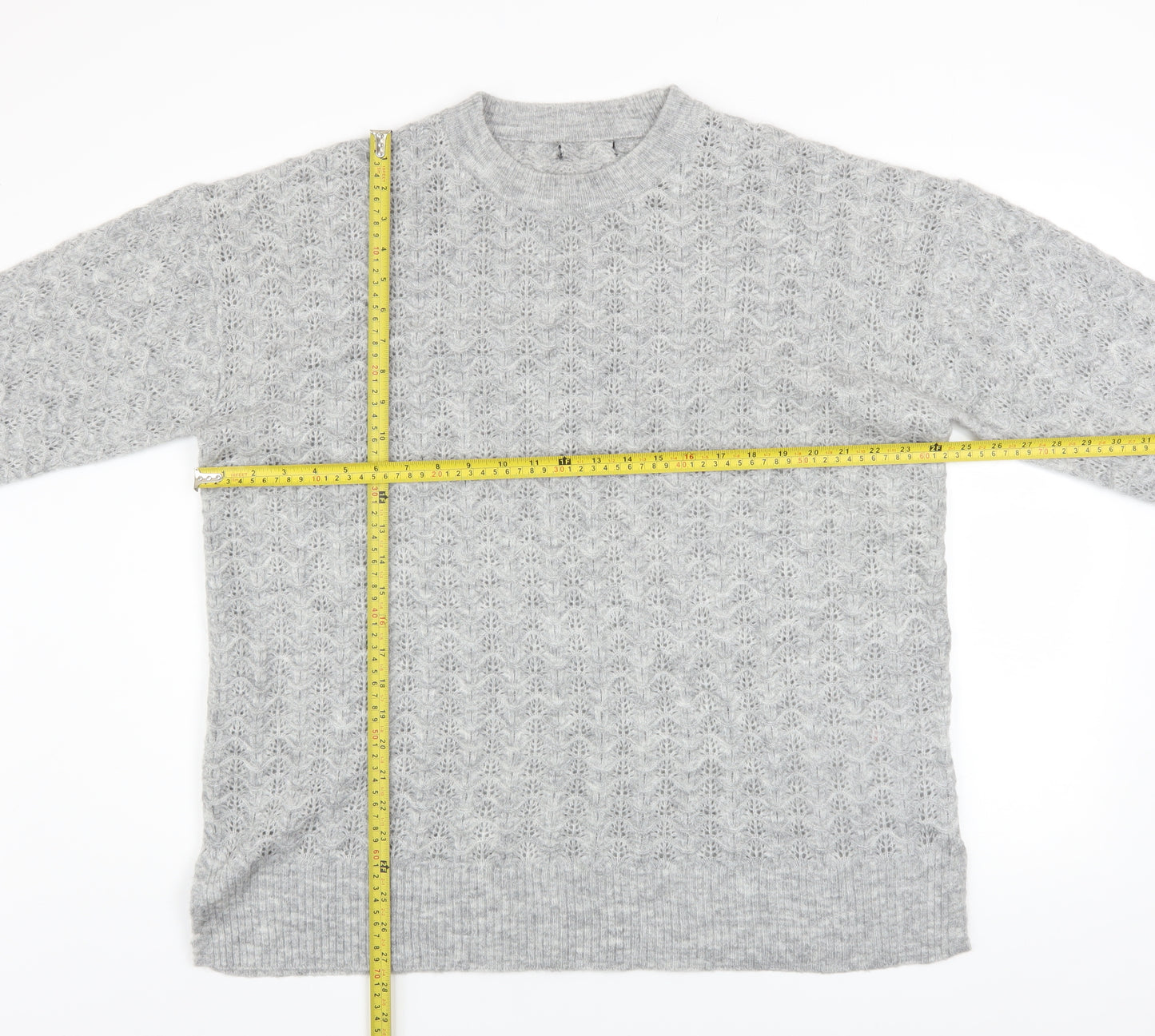 New Look Women’s Grey Open-Knit Crew Neck Jumper XL