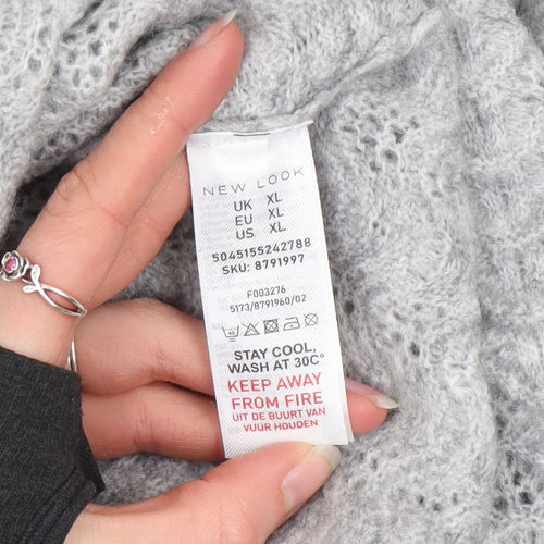 New Look Women’s Grey Open-Knit Crew Neck Jumper XL