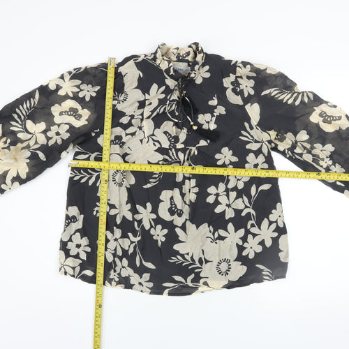 Gallery Women's Black Ivory Floral Long Sleeve Lyocell Blouse Size 12