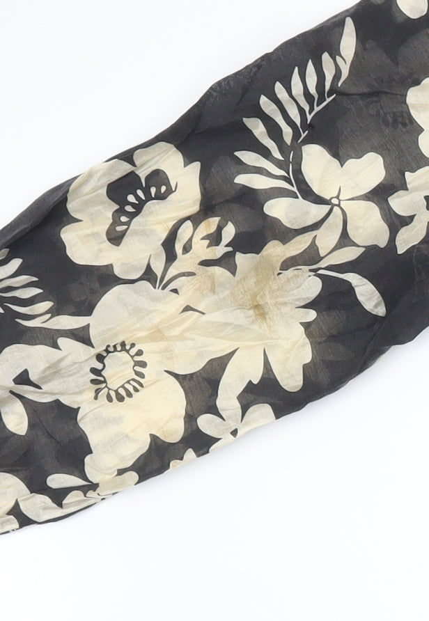Gallery Women's Black Ivory Floral Long Sleeve Lyocell Blouse Size 12