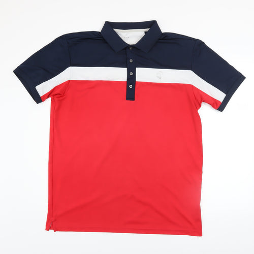 Padraig Dunnes Mens Red Blue Colourblock Polo Shirt Medium