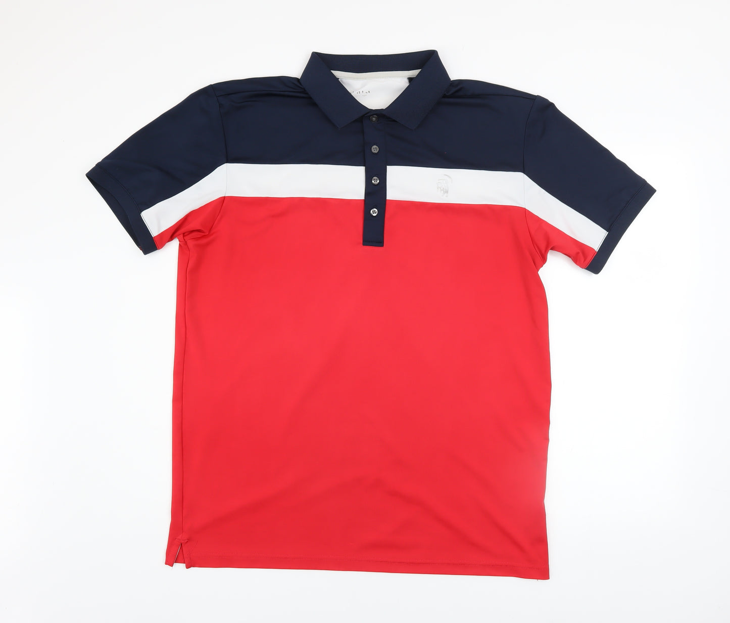 Padraig Dunnes Mens Red Blue Colourblock Polo Shirt Medium
