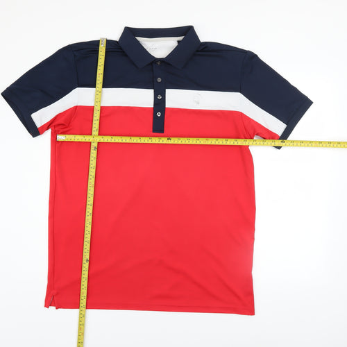 Padraig Dunnes Mens Red Blue Colourblock Polo Shirt Medium