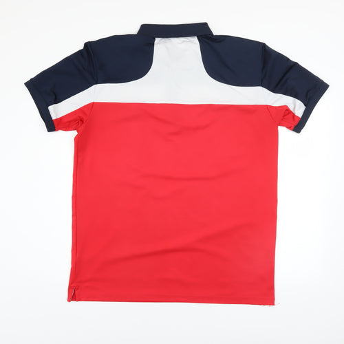 Padraig Dunnes Mens Red Blue Colourblock Polo Shirt Medium