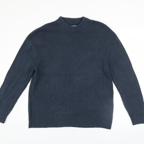 Calvin Klein Jeans Men's Blue Cotton Ribbed Crew Neck Jumper Size M