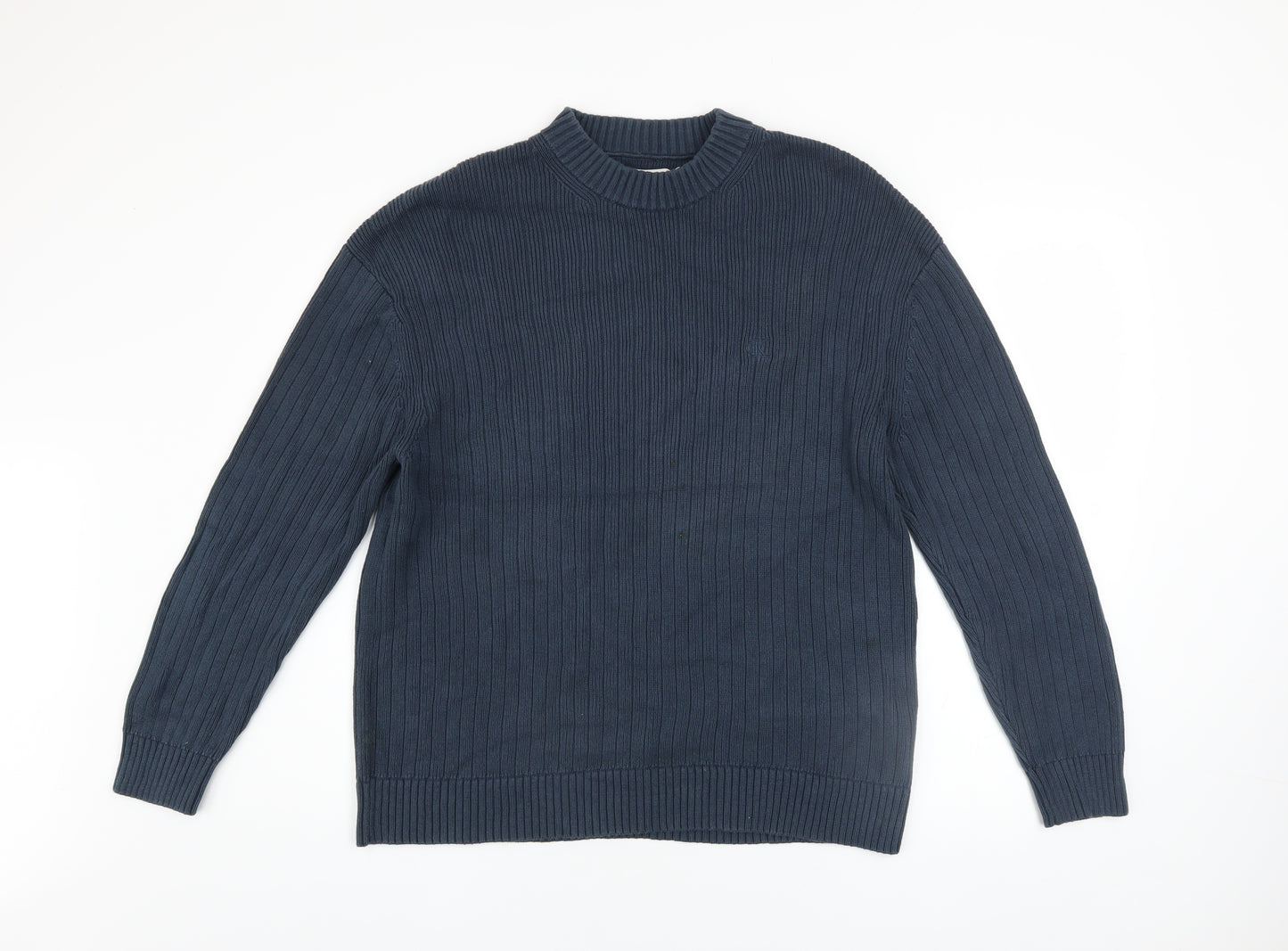 Calvin Klein Jeans Men's Blue Cotton Ribbed Crew Neck Jumper Size M