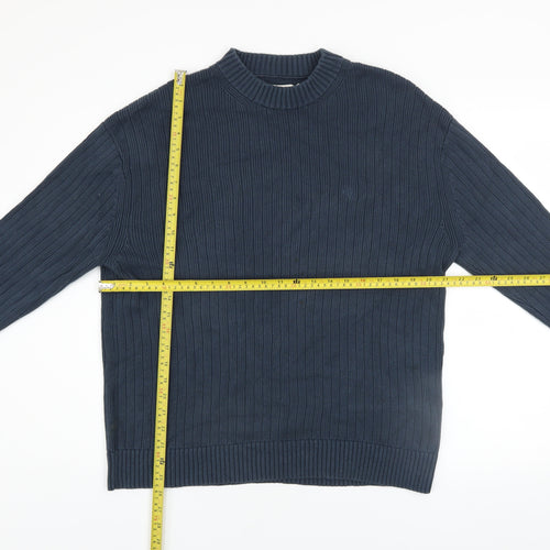 Calvin Klein Jeans Men's Blue Cotton Ribbed Crew Neck Jumper Size M