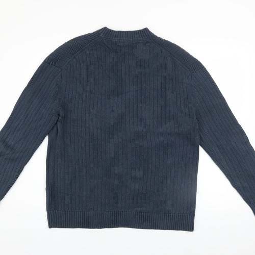 Calvin Klein Jeans Men's Blue Cotton Ribbed Crew Neck Jumper Size M