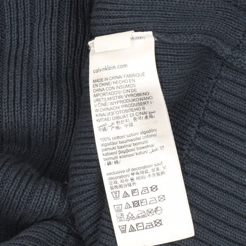 Calvin Klein Jeans Men's Blue Cotton Ribbed Crew Neck Jumper Size M