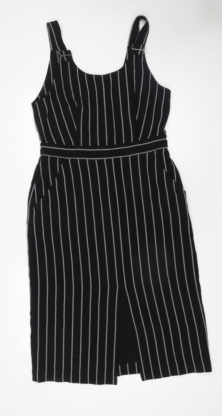 Oliver Bonas Women's Black Striped Pinafore Dress Size 12