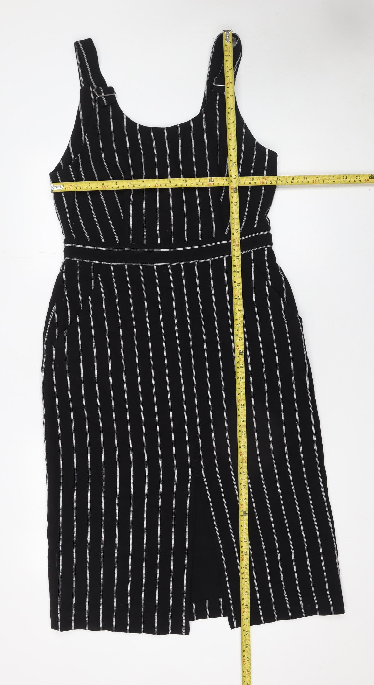 Oliver Bonas Women's Black Striped Pinafore Dress Size 12