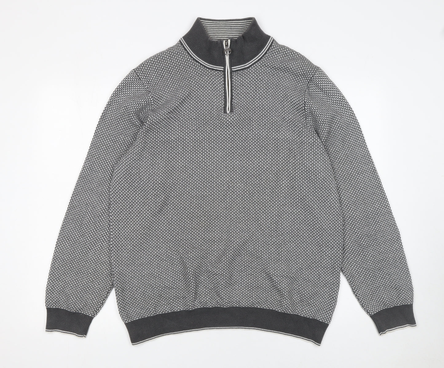 Marks and Spencer Men’s Grey Cotton Half Zip Jumper L Regular Fit Knit