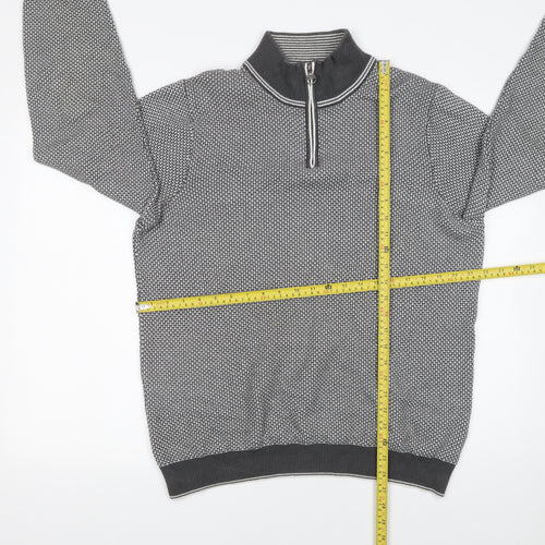 Marks and Spencer Men’s Grey Cotton Half Zip Jumper L Regular Fit Knit