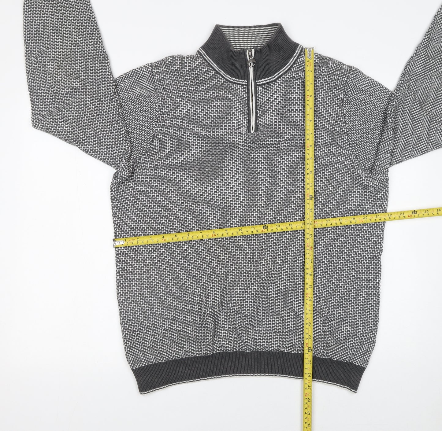 Marks and Spencer Men’s Grey Cotton Half Zip Jumper L Regular Fit Knit
