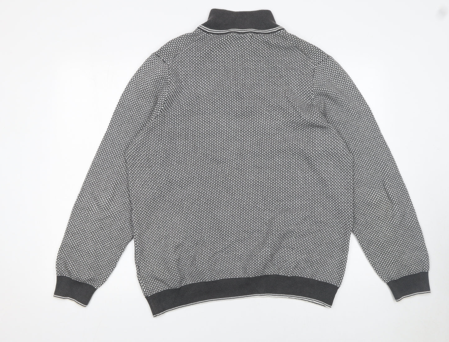 Marks and Spencer Men’s Grey Cotton Half Zip Jumper L Regular Fit Knit