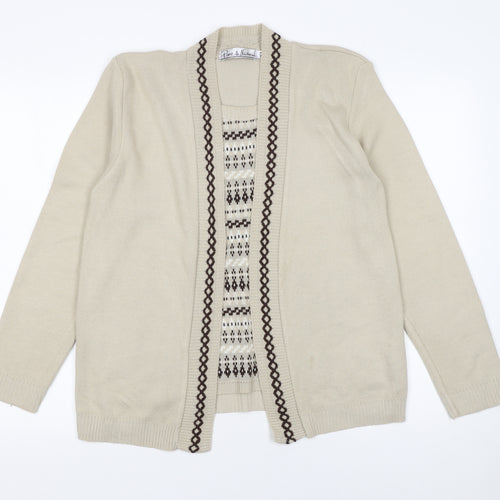 Pure & Natural Women's Beige Knit Cardigan M V-Neck Geometric Pattern