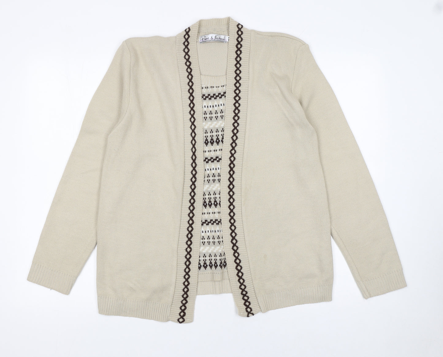 Pure & Natural Women's Beige Knit Cardigan M V-Neck Geometric Pattern
