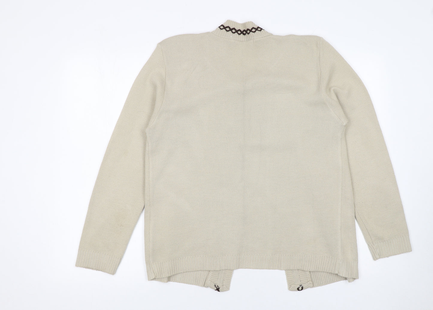 Pure & Natural Women's Beige Knit Cardigan M V-Neck Geometric Pattern