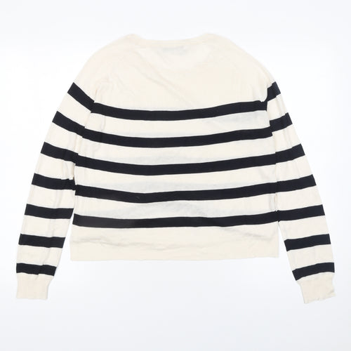 Zara Women’s Ivory Black Striped Cotton Knit Pullover Jumper Size 12