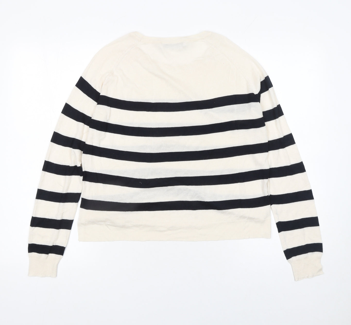 Zara Women’s Ivory Black Striped Cotton Knit Pullover Jumper Size 12