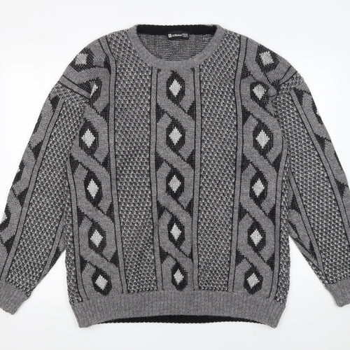Marks and Spencer Men Grey Geometric Chunky Knit Pullover Jumper 2XL