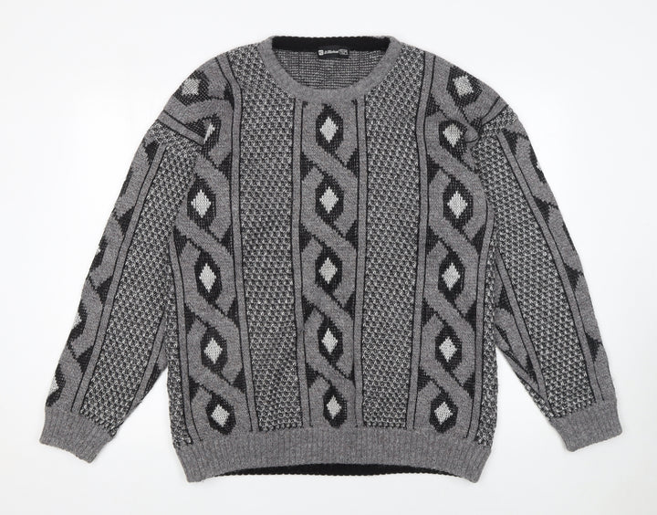 Marks and Spencer Men Grey Geometric Chunky Knit Pullover Jumper 2XL