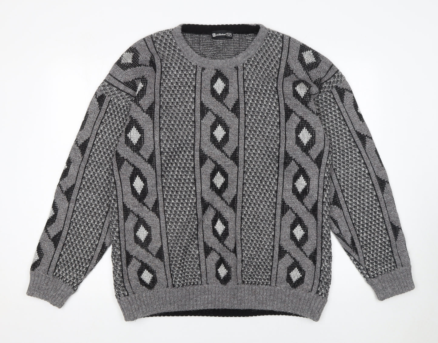 Marks and Spencer Men Grey Geometric Chunky Knit Pullover Jumper 2XL