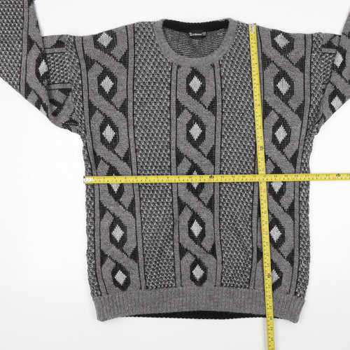 Marks and Spencer Men Grey Geometric Chunky Knit Pullover Jumper 2XL