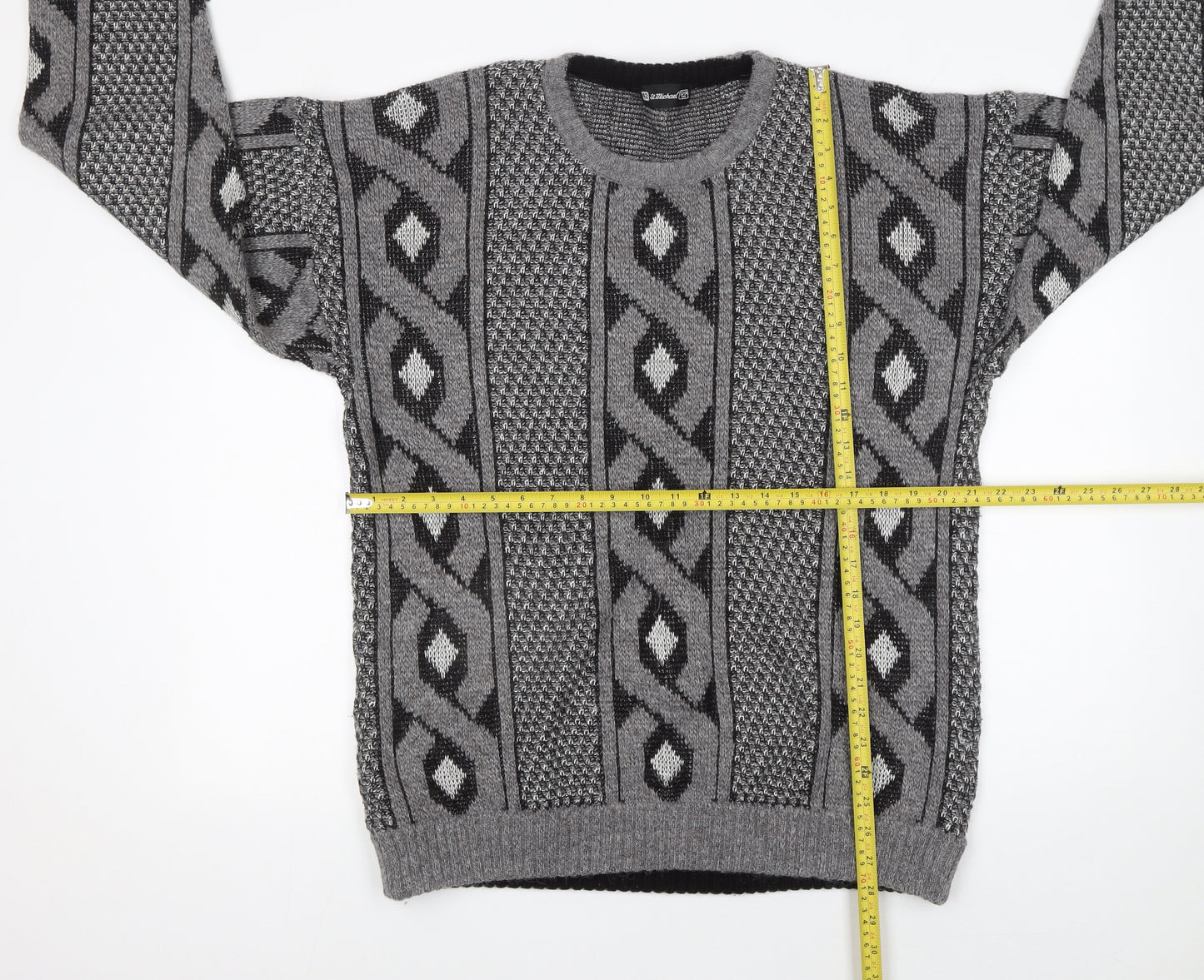 Marks and Spencer Men Grey Geometric Chunky Knit Pullover Jumper 2XL