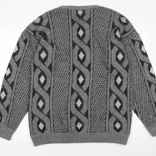 Marks and Spencer Men Grey Geometric Chunky Knit Pullover Jumper 2XL