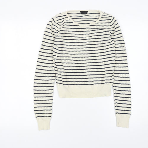 Topshop Women’s Ivory Navy Striped Cotton Knit Jumper Size 8