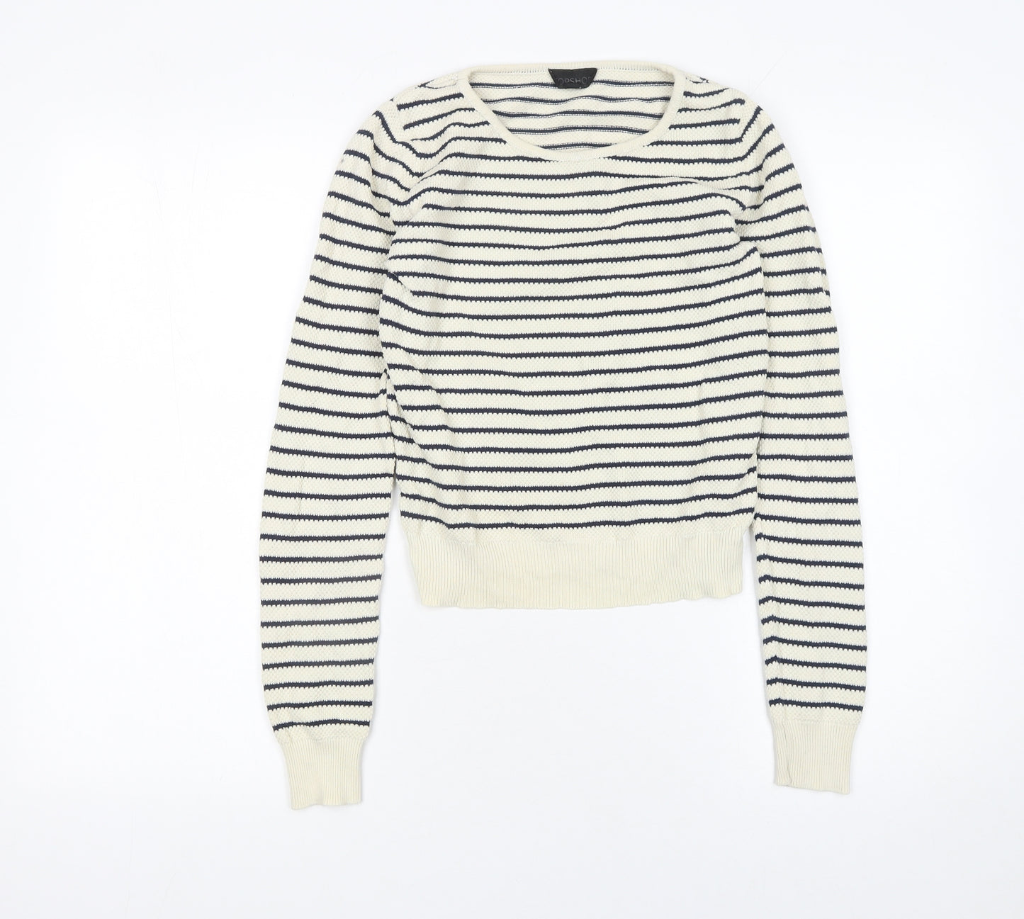 Topshop Women’s Ivory Navy Striped Cotton Knit Jumper Size 8