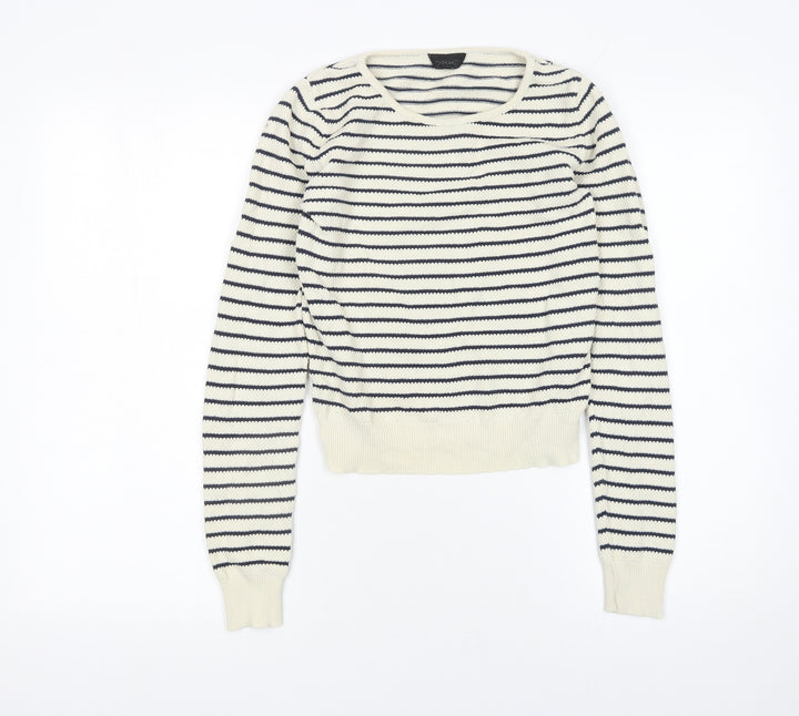 Topshop Women’s Ivory Navy Striped Cotton Knit Jumper Size 8